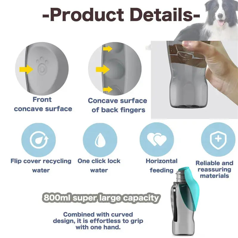Portable dog water bottle with foldable drinking bowl for travel