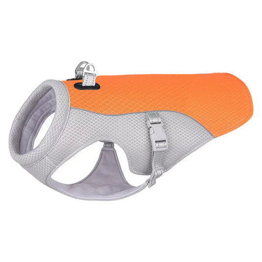 Orange breathable dog cooling vest for summer walks
