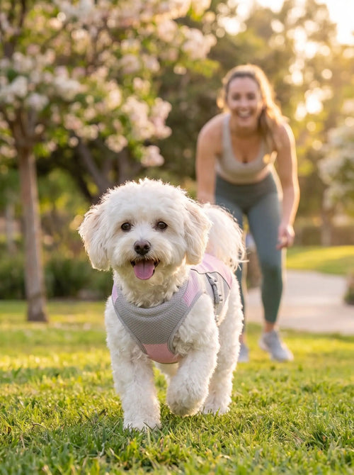 Golden Retriever wearing a lightweight dog cooling vest during summer