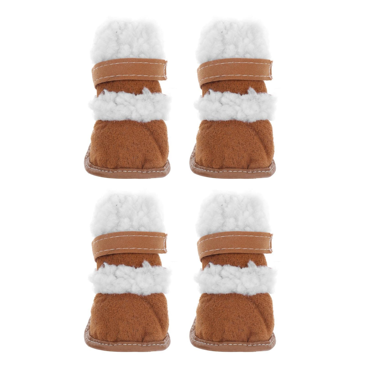 brown fleece-lined winter dog boots with strap, set of four