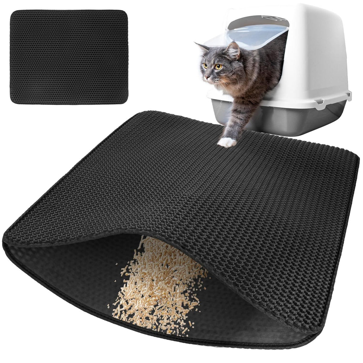 black waterproof honeycomb cat litter trapper mat at litter box exit