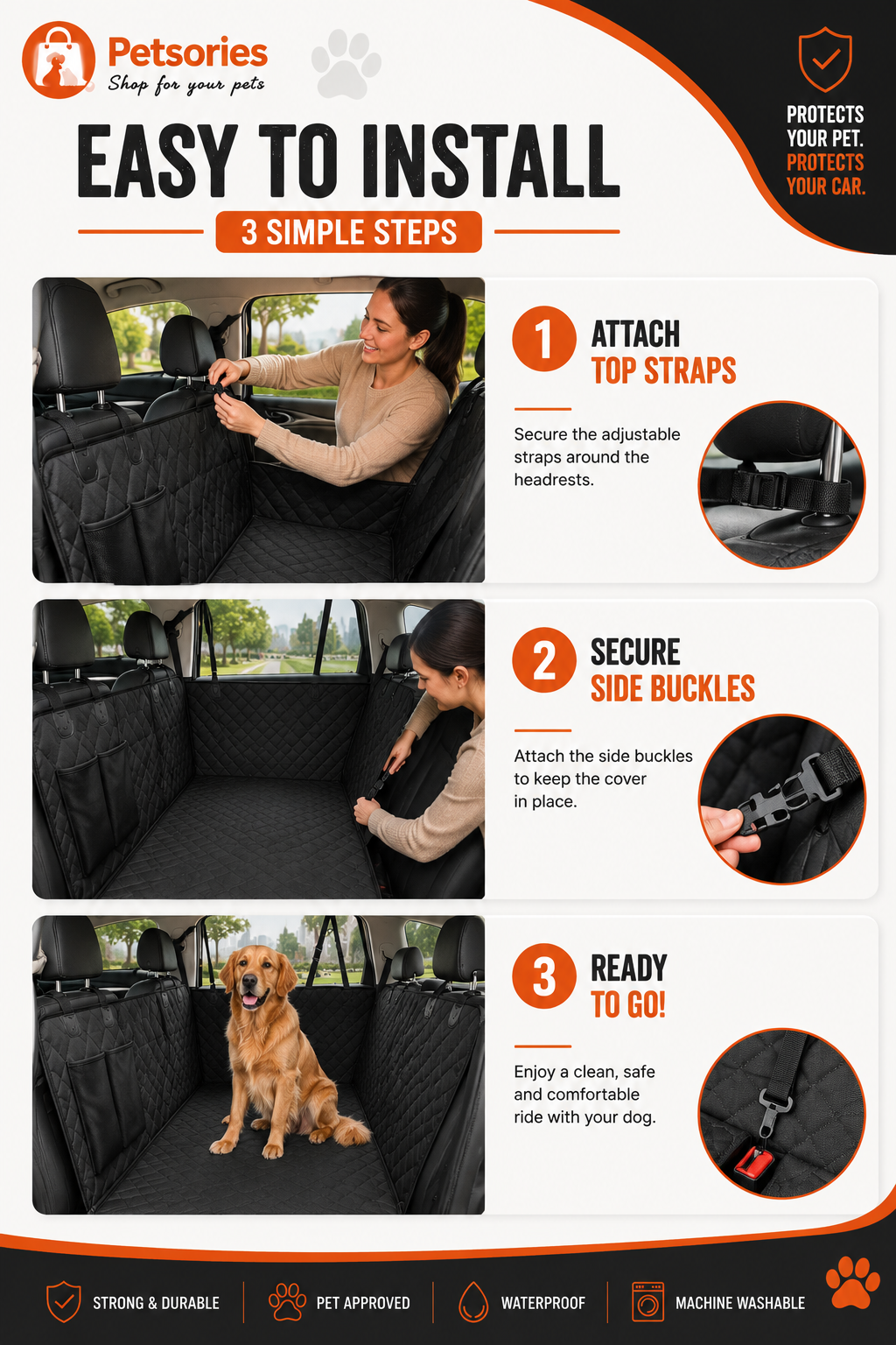 Waterproof Dog Car Seat Cover – Nonslip Back Seat Protector for Cars, SUVs & Trucks